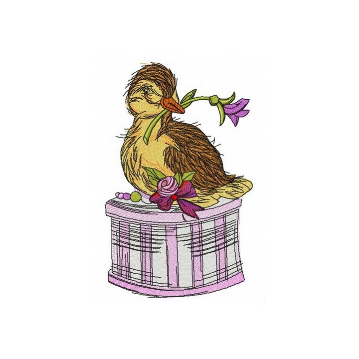 Duck on gift box embroidery design - Embroidery Design