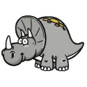 Triceratops embroidery design featuring a playful dinosaur motif, ideal for stitching on t-shirts and baby onesies.