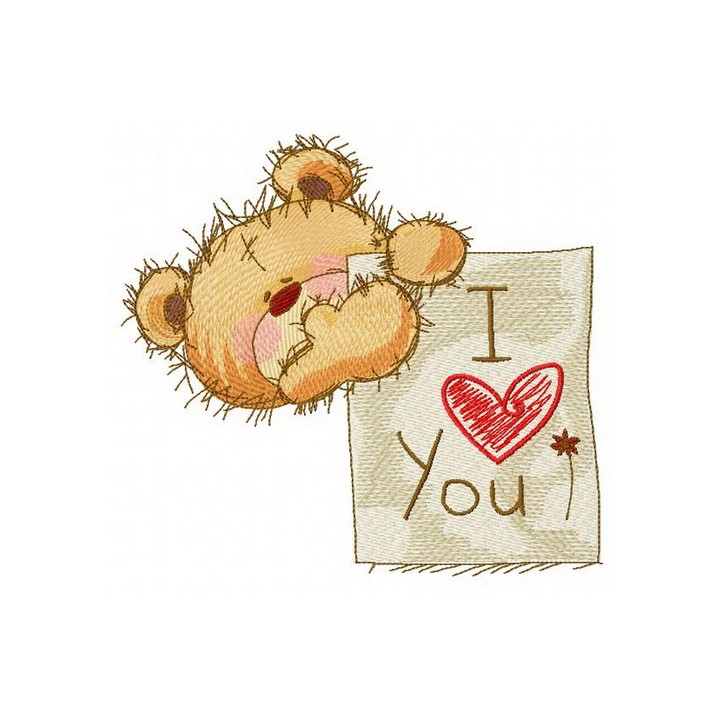 Teddy bear with I LOVE YOU board 2 embroidery design - Embroidery Design