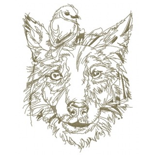 Dog with bird on head sketch embroidery design - Embroidery Design