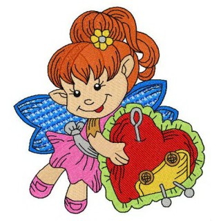 Elf with pin cushion embroidery design - Embroidery Design