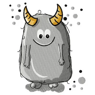 Dusty monster embroidery design preview showcasing a whimsical monster ideal for children's clothing and accessories.