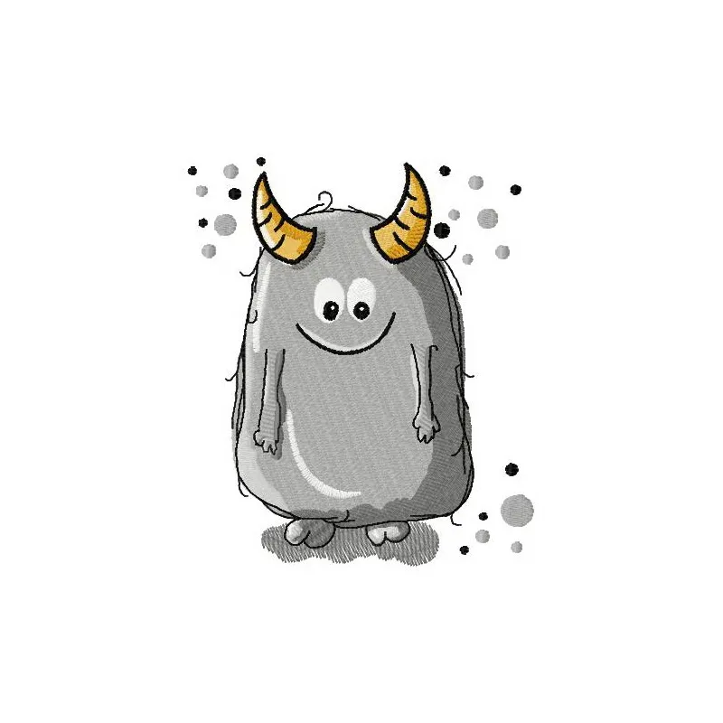 Dusty monster embroidery design preview showcasing a whimsical monster ideal for children's clothing and accessories.