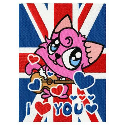 British pink cat embroidery design featuring an adorable feline motif suitable for various stitched projects.