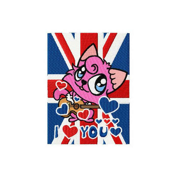 British pink cat embroidery design - Embroidery Design