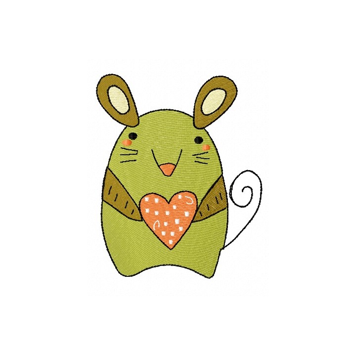 Tiny mouse with heart embroidery design - Embroidery Design