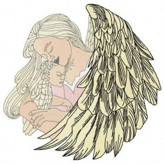 Angel with newborn 2 embroidery design - Embroidery Design