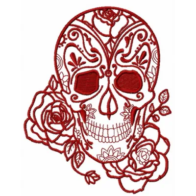 Skull and rose 2 embroidery design featuring a detailed skull entwined with a vibrant rose, perfect for creative projects.