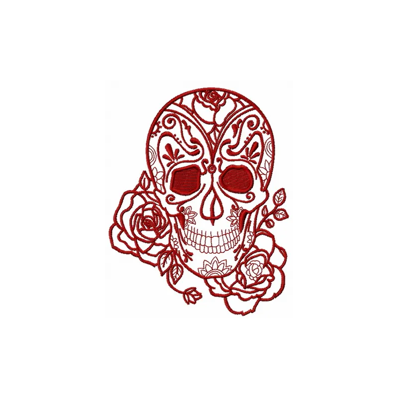 Skull and rose 2 embroidery design featuring a detailed skull entwined with a vibrant rose, perfect for creative projects.