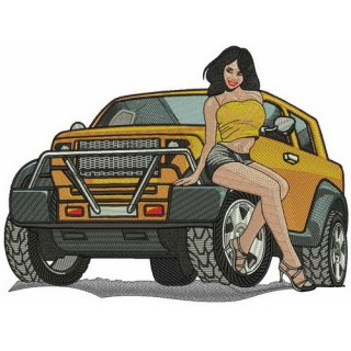 Sexy girl and SUV embroidery design - Embroidery Design