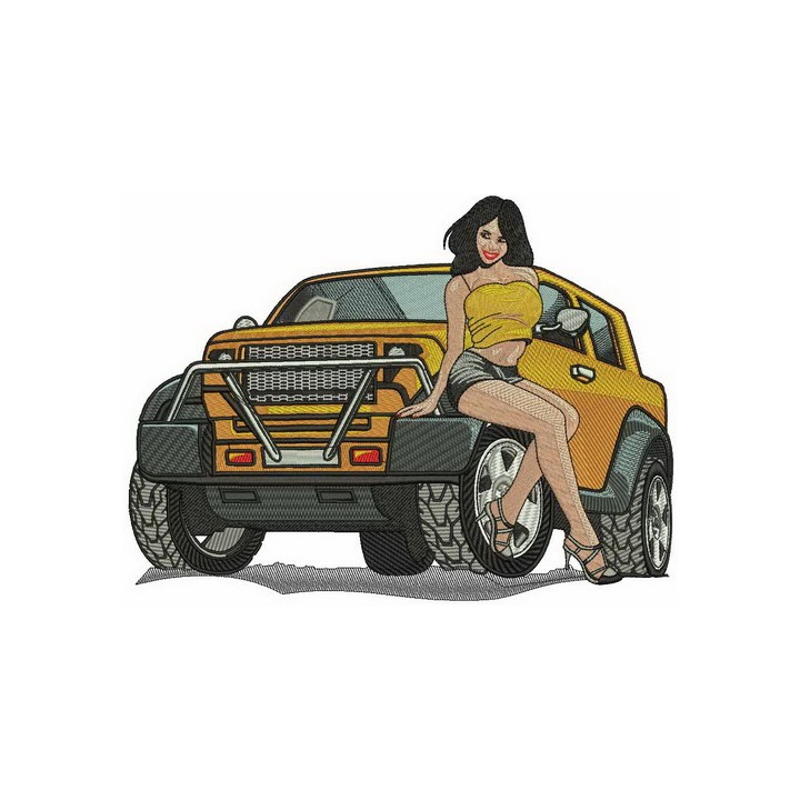 Sexy girl and SUV embroidery design - Embroidery Design