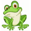 Friendly frog embroidery design showcasing a cheerful frog motif ideal for t-shirts and baby onesies.