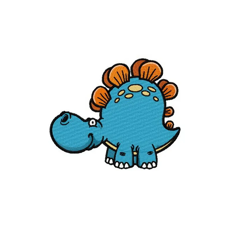 Adorable stegosaurus embroidery design showcasing a playful dinosaur motif, perfect for baby onesies or children's apparel.