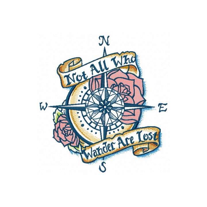 Compass with motto embroidery design - Embroidery Design