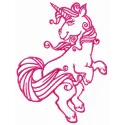 Preview of a unicorn prancing embroidery design, featuring whimsical details for creative stitching projects.