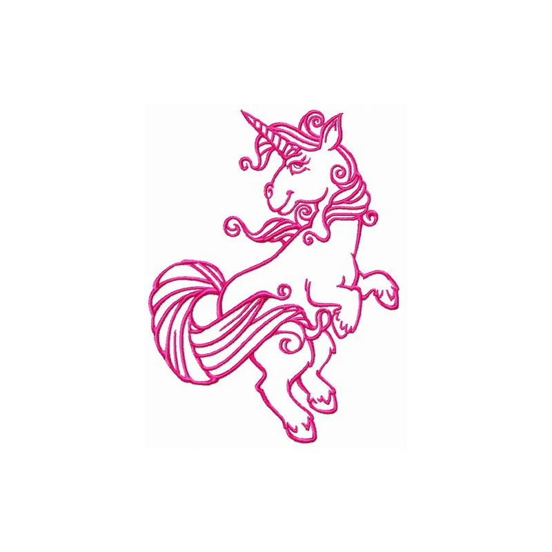 Preview of a unicorn prancing embroidery design, featuring whimsical details for creative stitching projects.