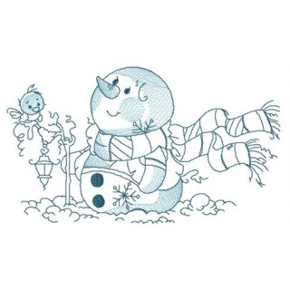 Winter, snowman and lantern embroidery design - Embroidery Design