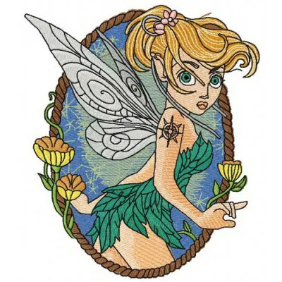 Scared Tinkerbell 2 embroidery design featuring a whimsical fairy motif for stitching on apparel and accessories.