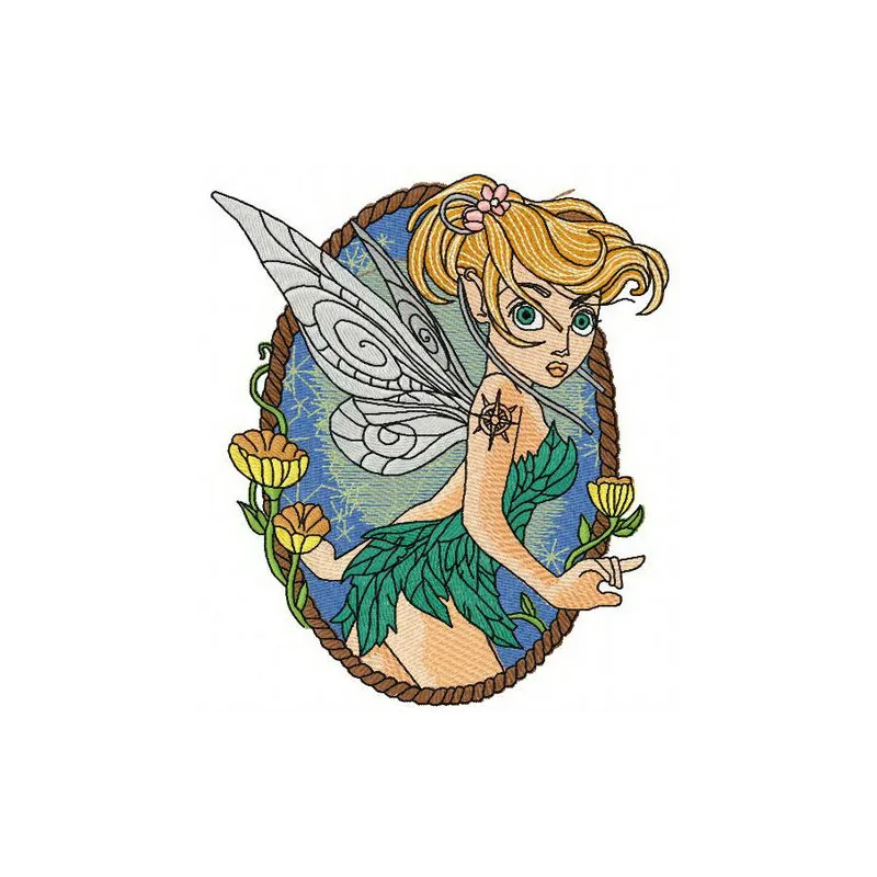 Scared Tinkerbell 2 embroidery design featuring a whimsical fairy motif for stitching on apparel and accessories.