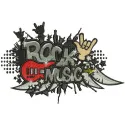 Rock music embroidery design showcasing vibrant motifs for creative projects like t-shirts and tote bags.