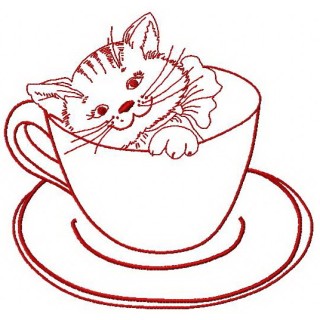 Cat in cup 2 embroidery design - Embroidery Design