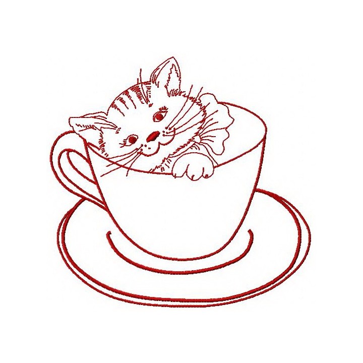 Cat in cup 2 embroidery design - Embroidery Design