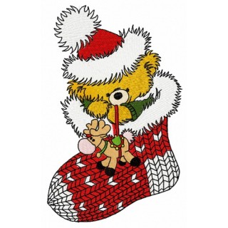 Christmas teddy with toy deer 3 embroidery design - Embroidery Design
