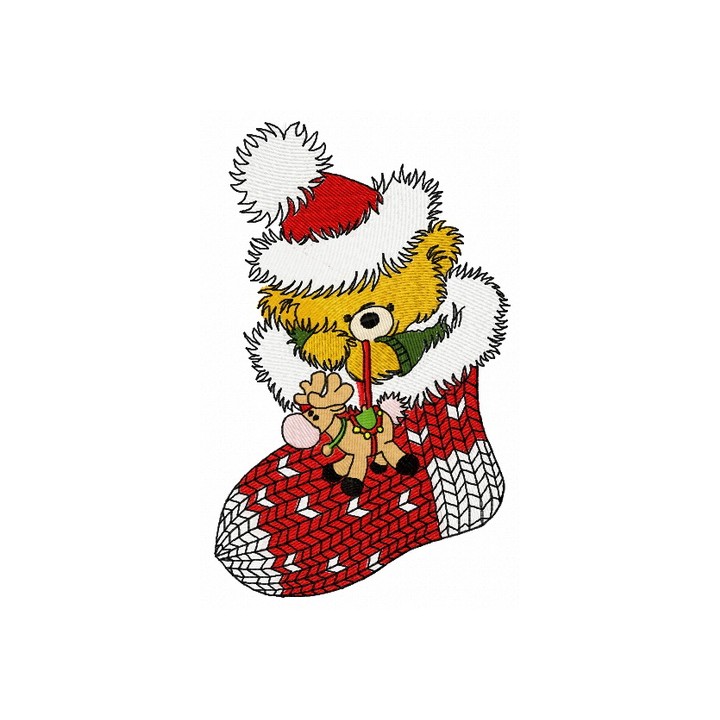 Christmas teddy with toy deer 3 embroidery design - Embroidery Design