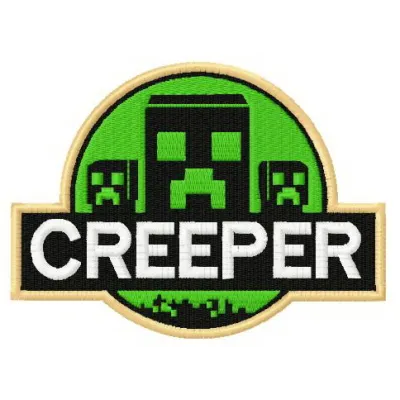 Creeper badge embroidery design featuring a Minecraft-inspired character, ideal for hoodies and t-shirts.