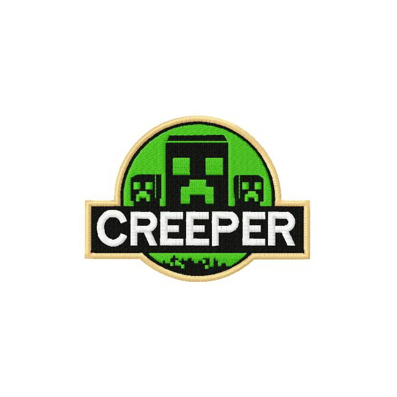 Creeper badge embroidery design featuring a Minecraft-inspired character, ideal for hoodies and t-shirts.