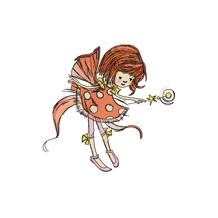 Fairy in polka dot dress embroidery design - Embroidery Design