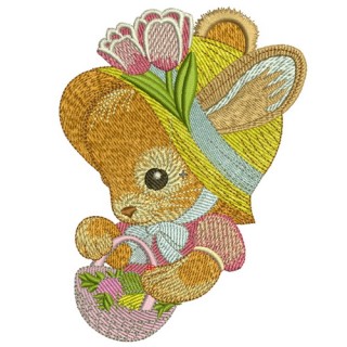 Bunny with flower basket 2 embroidery design - Embroidery Design