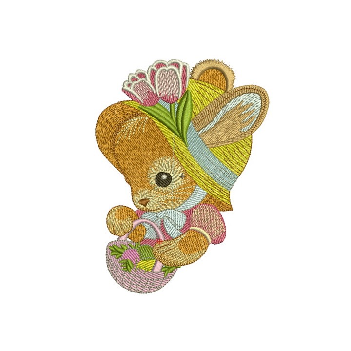 Bunny with flower basket 2 embroidery design - Embroidery Design