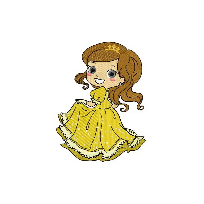 Young Belle embroidery design inspired by Beauty and the Beast, showcasing a charming stitched motif.
