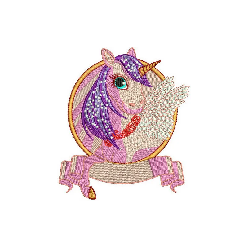 Unicorn 2 embroidery design featuring a whimsical unicorn motif, perfect for stitching on t-shirts and tote bags.