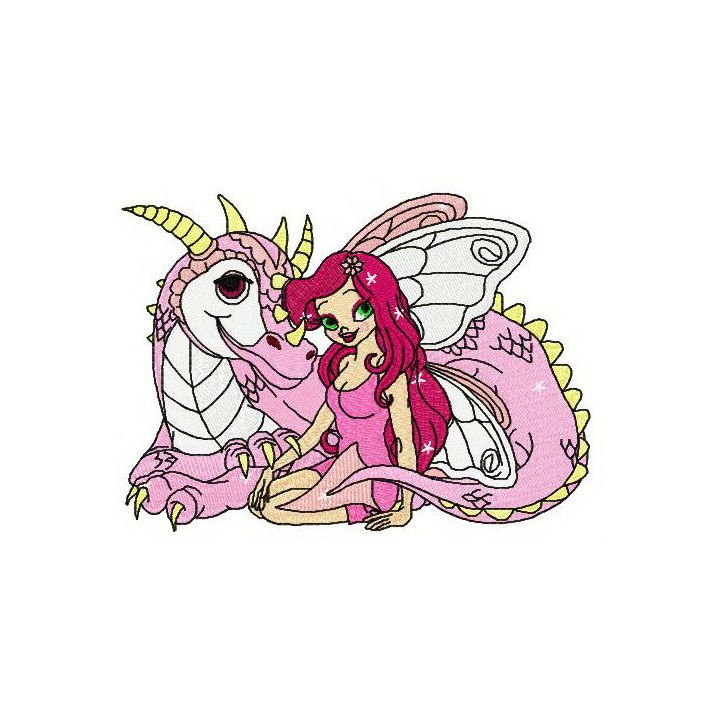 Fairy and dragon embroidery design - Embroidery Design
