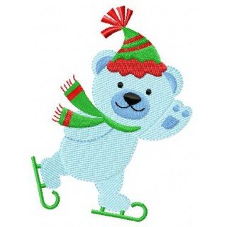 Blue bear skating embroidery design - Embroidery Design