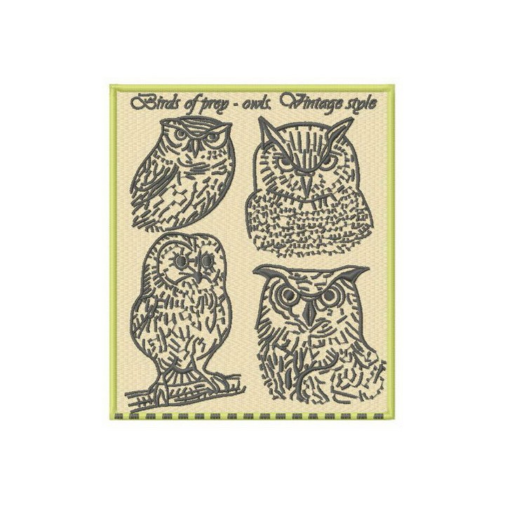 Birds of prey - owls. Vintage style embroidery design - Embroidery Design