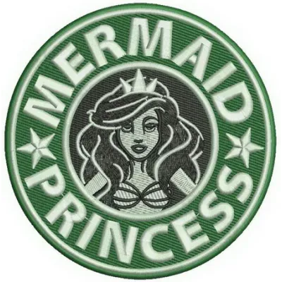 Mermaid princess embroidery design featuring a whimsical mermaid, ideal for stitching on t-shirts and baby onesies.