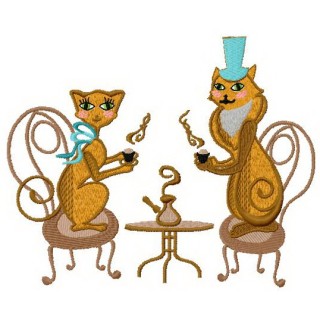 Cat's tea party embroidery design - Embroidery Design