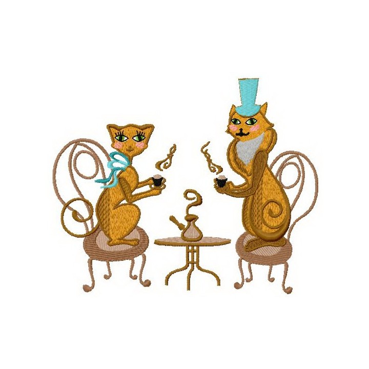 Cat's tea party embroidery design - Embroidery Design