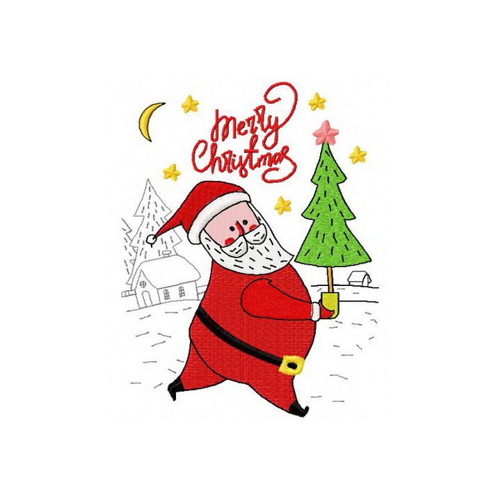 Santa with fir-tree 2 embroidery design - Embroidery Design
