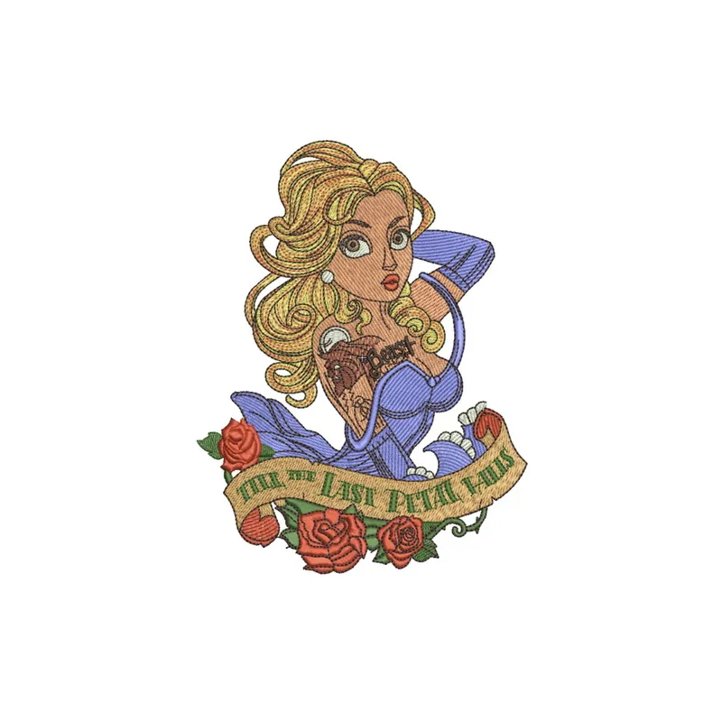 Till the last petal falls 2 embroidery design featuring intricate floral motifs inspired by Beauty and the Beast.