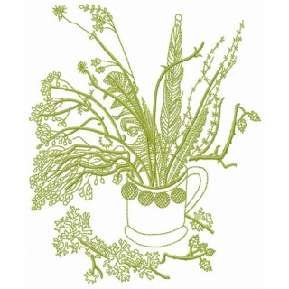 Cup with grass and feathers embroidery design - Embroidery Design