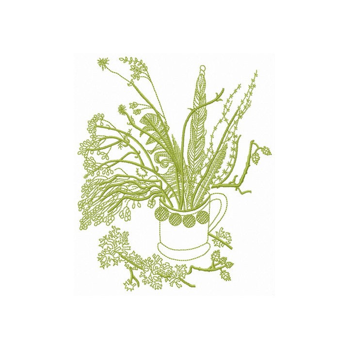 Cup with grass and feathers embroidery design - Embroidery Design