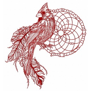 Northern cardinal with dreamcatcher one color embroidery design - Embroidery Design