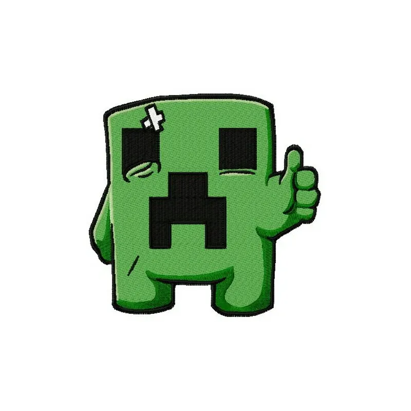 Preview of the Happy Creeper embroidery design inspired by Minecraft, showcasing vibrant stitching patterns.