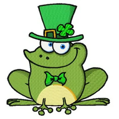 Gallant frog embroidery design showcasing a whimsical frog motif, ideal for embellishing t-shirts and tote bags.