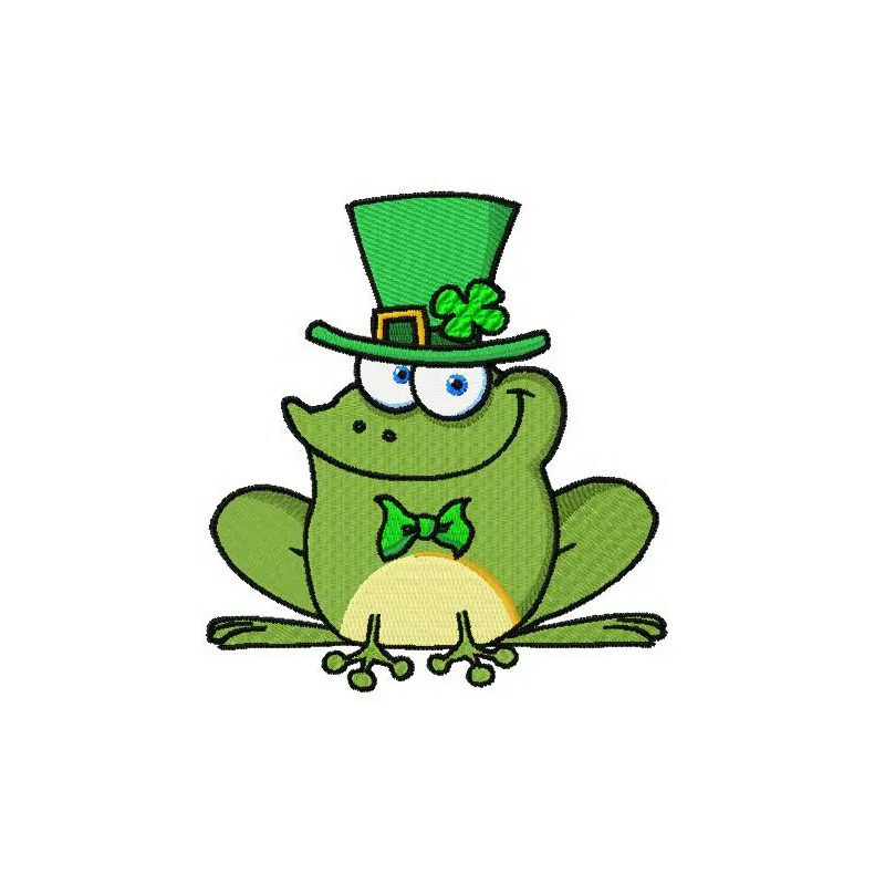 Gallant frog embroidery design showcasing a whimsical frog motif, ideal for embellishing t-shirts and tote bags.