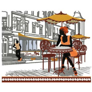 Street cafe embroidery design - Embroidery Design